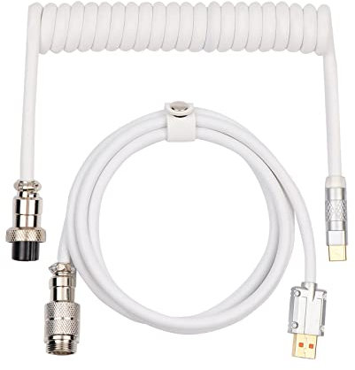 EPOMAKER Puff Aviator Coiled USB Cable, Type C Detachable Mechanical Gaming Keyboard Cable for Win/Mac/Gamers, Suitable for RT100/TH68 PRO/TH80 PRO/TH96/TH80 SE/CIDOO V65. etc (Puff White)