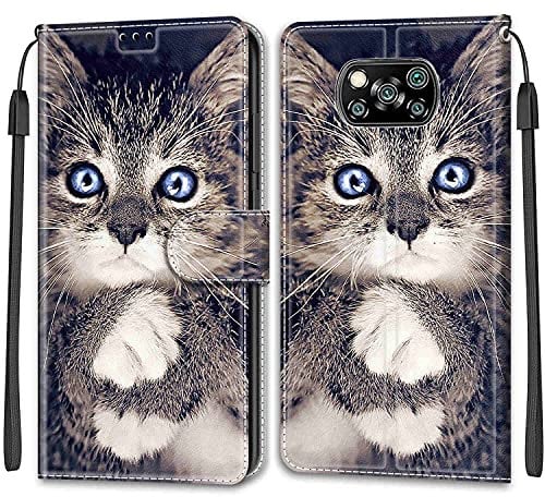 Feyten Coque Xiaomi Poco X3 NFC/Poco X3 Pro, Etui Xiaomi Poco X3 NFC/Poco X3 Pro, Étui Housse en Cuir Coque Flip Case Housse avec Fentes de Cartes Magnétique Portefeuille Protection Case (Chat 1)