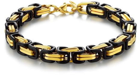 Bandmax Königskette Armband mit Schwarz und Vergoldet Königskette Armband Herren Byzantine Charmsarmband Fahrradkette Armreif Edelstahlarmband Schicker Herrenschmuck Armschmuck Länge 19CM