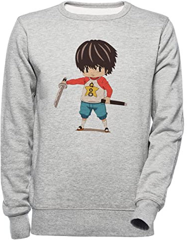 Luxogo Kotaro Stick-Kunst Unisex Grau Jumper Sweatshirt Herren Damen Unisex Grey Jumper Men's Women's