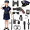 Geplaimir Polizei Kostüm Mädchen 12pcs Polizei Ausrüstung Polizeikelle Polizeisignal Gürtel Handschellen Polizei Spielzeug set für Kinder Mädchen Halloween Karneval Geburtstag Polizeikostüm G038L