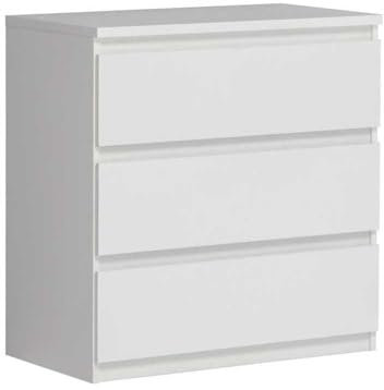 FORTE Chelsea Kommode 70 80, Moderne Kommode mit 3 Schubladen, Weißes Sideboard, Holzwerkstoff, Weiß, 77,2 cm breit x 79,9 cm hoch x 42,2 cm tief
