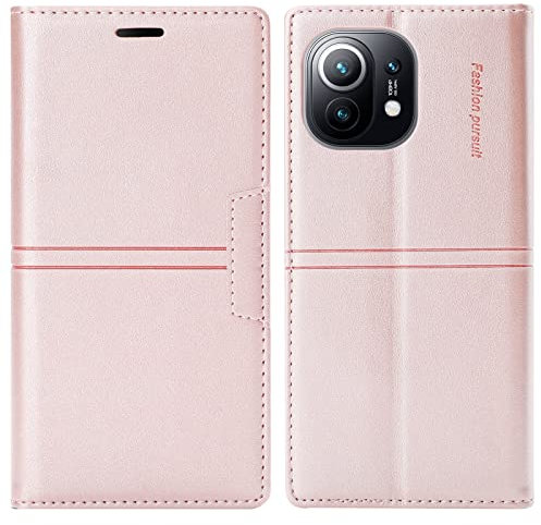 OKZone Kompatibel mit Xiaomi Mi 11 5G Hülle, Handyhülle Wallet PU Leder Kartenfach Magnet Klappbar Schutzhülle Xiaomi Mi 11 5G Handy Hüllen Flip Handytasche Case Cover Stoßfest Klapphülle (Rosa)