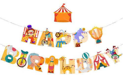 LOTSOF Zirkus Happy Birthday Banner Zirkus Thema Geburtstag Party Dekorationen für Kinder Jungen Indoor Outdoor Hängende Wanddekoration (Zirkus-Thema)
