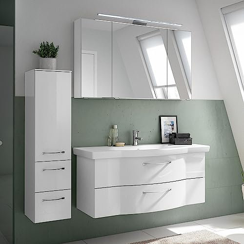 Lomadox Badezimmer Möbel Set, 122cm Waschbecken, LED Beleuchtung, weiß Hochglanz, B/H/T ca. 167/200/51,5 cm