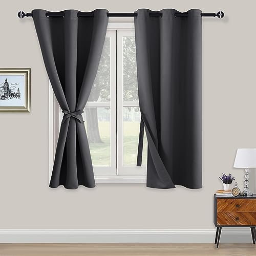 XWZO Blickdichte Vorhänge Verdunklungsvorhänge mit Ösen 2 Stücke Gardienen mit Raffhalter Lichtundurchlässige Vorhänge für Schlafzimmer,WonhzimmerBüro,138x117 cm, Grau