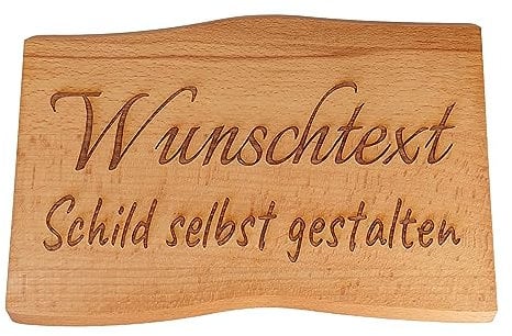 Schild personalisiert aus Holz mit Gravur selbst gestalten - Buche Massiv Holzschilder 23-45 cm