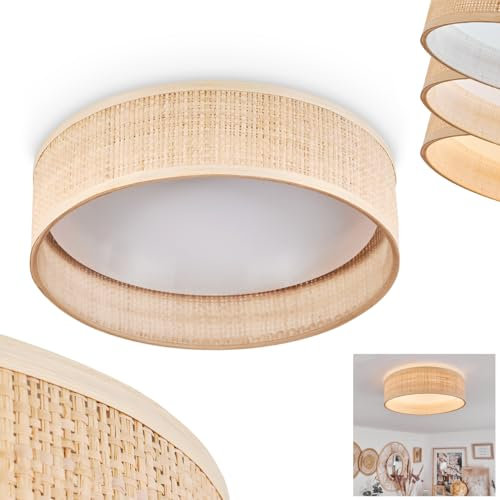 LED Deckenleuchte Wynona, dimmbare Deckenlampe aus Rattan/Kunststoff in Natur/Weiß, über herkömmlichen Lichtschalter dimmbar, Leuchte im skandinavischen Design, LED 24 Watt, 3000 Kelvin, 3100 Lumen