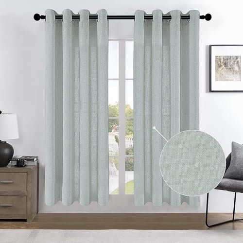CUCRAF Leinen Vorhänge mit Ösen 2er Set H 225 x B 140 Salbeigrün Halbtransparente Leinenvorhang Wohnzimmer Leinenoptik Voile Gardinen Leinenfarbe Schlafzimmer Stores