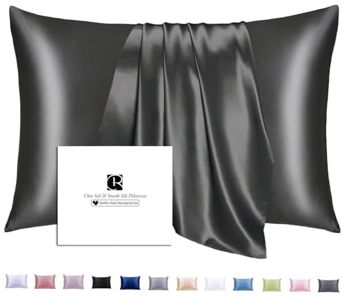 SeidenKissenbezug 40x80, Ravmix Kissenbezüge aus Seide, für Haar und Haut, mit verstecktem Reißverschluss, beide Seiten Seide, Maulbeerseide Kopfkissenbezug 40x80, 1 Stück, Schwarz