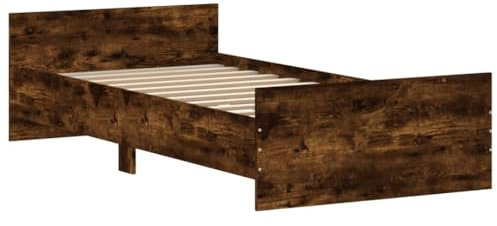 vidaXL Bettgestell, Bettrahmen mit Lattenrost, Bett Gästebett mit Kopfteil Fußteil, Einzelbett Schlafzimmerbett Schlafzimmermöbel, Räuchereiche 90x190cm Holzwerkstoff