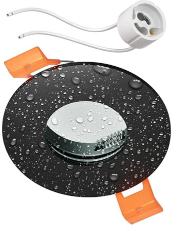 ledscom.de Bad-Deckeneinbaurahmen ERID, Feuchtraum, Badezimmer, IP44, rund, schwarz matt (GU10/MR16/GU5,3/50mm) inkl. GU10 Fassung