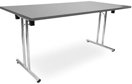 Besprechungstisch klappbar, Klapptisch Gestell Chrom gerader Fuß, Schreibtisch Maße 140x80 oder 160x80cm, Konferenztisch platzsparend stapelbar, hauseigene Fertigung (Anthrazit, 160 x 80 cm)