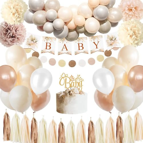 56 PCS Babyparty Deko Neutral Baby Shower Beige Baby Party Dekoration Mädchen Junge Babyshowerparty Deko Babyparty Ballon Girlande für Baby Boy Girl Boho Deko