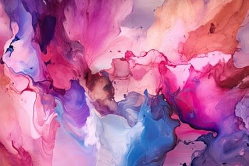 adrium Acryl-Bild 90 x 60 cm: Aquarell-Texturüberlagerung in leuchtenden Rosa-, Lila- und Blautönen mit einem flüssigen und fließenden Finish (208506019)