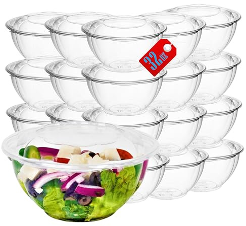 Ensaladeras de plástico transparente de 32 onzas con tapas a presión (paquete de 50) - Recipientes de ensalada desechables herméticos para almuerzo, preparación de comidas y fiestas, ideales como