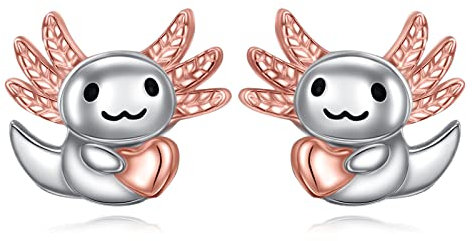 Axolotl Ohrring Halskette Schmuck Geschenke für Mädchen Frauen 925 Sterling Silber Nette Tier Huggie Hoop Ohrringe für empfindliche Ohren (Axolotl Stud)