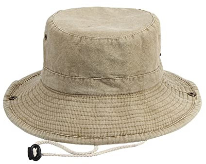 ANIMQUE Unisex Sonnenhut Fischerhut Boonie Hut Baumwolle Breite Krempe Sommer Sonnenschutz Tragbar Outdoor Safari Hut mit Verstellbarem Kinnriemen, Dunkles Khaki 58cm
