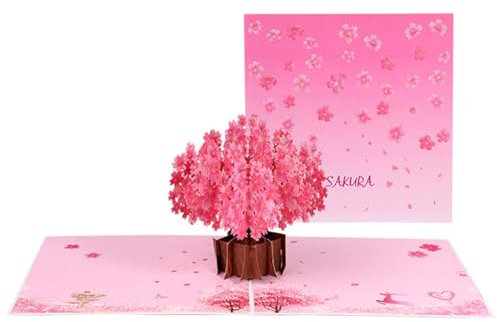 scicent Geschenk Jahrestagfür Ihn 3D-Pop-Up-Valentinskarte Rosa Kirschblüten-Grußkarte Hochzeitskarte mit Romantischen Liebhabern unter Kirschbaum Grußkarten für Hochzeit Jubiläum Valentinstag - 22456