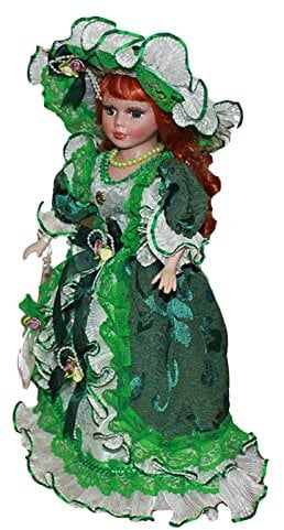 harayaa 40cm Elegante Viktorianische Puppe mit Ständer, Vintage Design, Grün