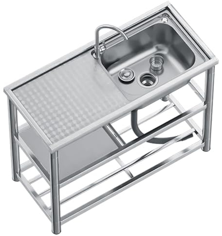 Outdoor Edelstahl Spültisch Gastro Spüle Mobiles Waschbecken 1 Becken Spülbecken Edelstahltisch Arbeitstisch mit Abflussrohr Freistehend Küchenspüle Ausgussbecken für Camping Garage Garten Küche(100*4
