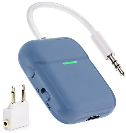 Nulaxy Bluetooth-Audio-Sender-Empfänger für bis zu 2 AirPods, kabellose Kopfhörer, Bluetooth 5.3-Adapter, funktioniert mit Allen 3,5-mm-AUX-Buchsen in Flugzeugen, Fitnessgeräten, Fernsehern, Blau