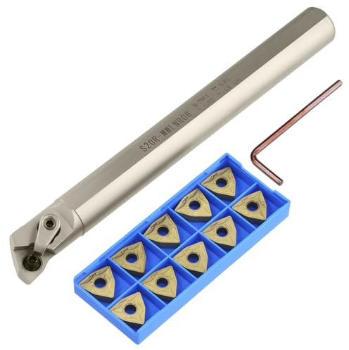 QWORK® Barra di alesatura di Tornitura Strumenti da 20 mm S20R-MWLNR08 con 10 Frese per Inserti in Carburo WNMG432 e Chiave