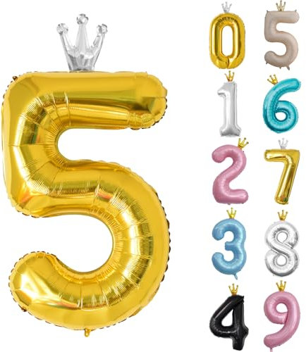 Zahl 5 Luftballon Gold, 101cm Riesen Zahlenballon Nummer 0 1 2 3 4 5 6 7 8 9 10 16 18 21 30 40 50 60 70 80 90 100, 40 Groß Folienballons für Hochzeit Jubiläum, Geburtstagsballons Party Dekoration