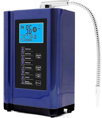 YANDDEA Máquina ionizadora de Agua alcalina, sistem de filtración para el hogar Produce pH 3.5-10.5 Agua, 7 ajustes de Agua, hasta -500 mV ORP, 8000 L por Filtro,Blue