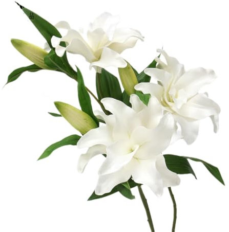 Fleur de lys artificielle blanche – EVA à double pétales, 15 cm de diamètre, 60 cm de hauteur pour décoration de mariage et de maison