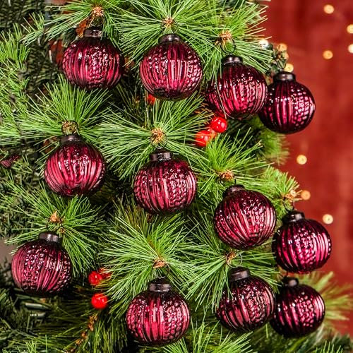 IndianShelf Weihnachtskugeln aus Quecksilberglas, groß, Burgunderrot, für Weihnachtsbaum, Halloween, Neujahr, Valentinstag, Feiertage, Event und Hochzeit, Party-Dekoration, 5,1 cm, 12 Stück