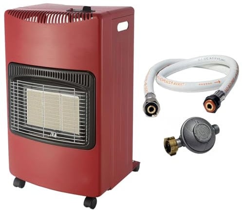 INTEC - Poele à gaz Rouge pliable 4,2KW Chauffage d'appoint Interieur Allumage Piezo Tuyau gaz + détendeur butane