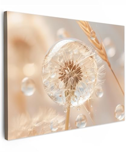 MuchoWow© Leinwandbild Dekoration Wohnzimmer Bilder Pictures Wall - Modern | 80x60 cm - Decoration Living Room Wohnungs Deko Moderne Bild Pusteblume - Wasser - Natur - Stillleben