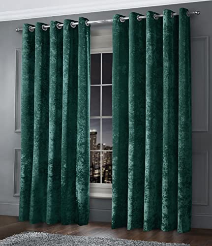 Intimates Luxury Fully Lined Thick Crushed Velvet Ringtop Pair of Curtains Eyelet Curtain Panels Dimout Window Treatment (Emerald Green, W 66 x L 54 (2 Panels))