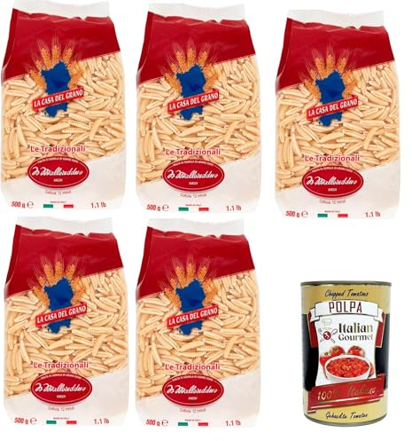 Italian Gourmet La Italian Gourmet Malloreddus medi Pasta di semola | Formato sardo ruvido / sardische Spezialität, hält Saucen sehr gut und, Gesamtnettogewicht 2,5 kg + Kostenlos Polpa 400g