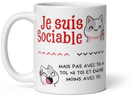 Tasse Je Suis Sociable, Mais Pas Avec Toi – Mug Drôle Humoristique Chats Chiante