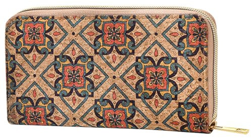 GmeDhc Kork Portemonnaie Damen, Kork Geldbörse Damen mit Reißverschluss, Geldbörse Damen Bunt, Geldbörse mit Kartenhalter, Geldbörse Vegan, Geschenk für Damen, Mädchen