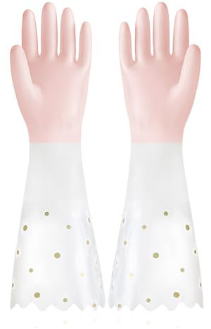 JYJLLM gloves large and medium, durable rubber washing up gloves for kitchen cleaning, cotton lined hand gloves for dishwashing and chores. (Pink)