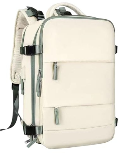 Mi Ko Mi Ka Mochila de Viaje Grande: Resistente al Agua, con Compartimento para Zapatos Separado, Puerto de Carga USB y Diseño Multifuncional Antirrobo. 2210 (Beige Claro)