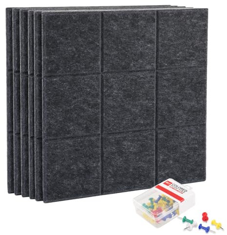 Pinnwand Filz, 6 Stück 30X30cm, Große Pinnwand Selbstklebend mit Pinnnadeln, DIY Filzboard Pin Board, Filzplatten Selbstklebend für Foto Hängen (Grau)