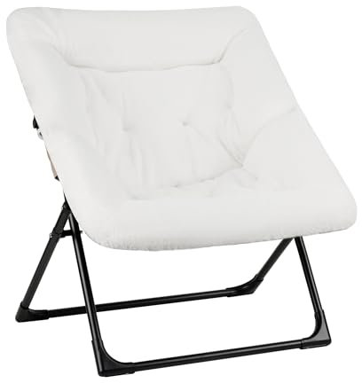 Mordchil HF Folding Saucer Chair, Comfy Faux-Fur Reading Chair, Foldable Accent Chair for Teens, Adults, Oversized Lazy Chair, Large Lounge Chair for Living Room, Bedroom, Dorm, White