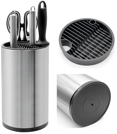 Messerblock Ohne Messer Edelstahl Messerblock Leer Runder Knife Block | Universal Messerhalter Unbestückte Messerblöcke, Knife Holder für Alle Küchenmesser