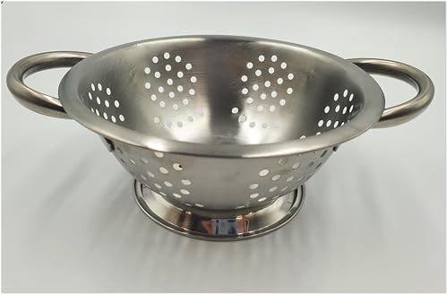 Fackelmann 29779 16cm Colander, 1pc,Small Mango Punch Deep Mixing Bowl, Sieve for Straining, Drainer with Sturdy Base & Two, Twin Handle Freestanding Vegetable & Pasta Strainer, Stainless Steel