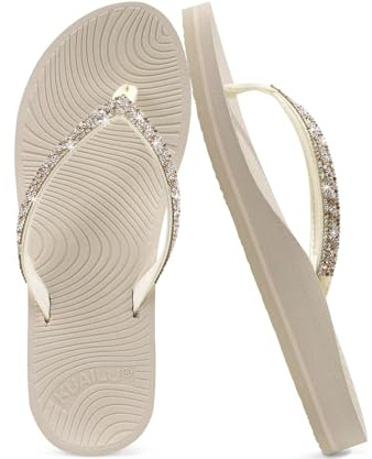 KuaiLu Women's Rhinestone Flip Flops Arch Support Yoga Mat Cushion Sandals | Comfort Fashion Summer Beach Travel Orthotic Walking Thong Sandles Slip on Plantar Fasciitis Indoor Outdoor Shoes Size 3-9