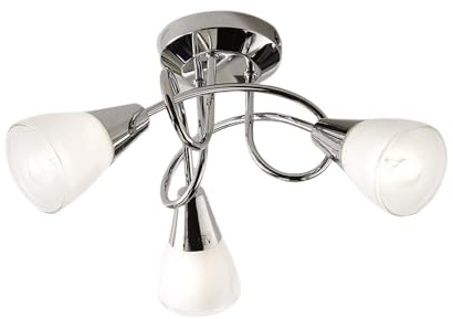 Britalia Modern Ceiling Light, 3 Lamp Semi Flush Mount, Polished Chrome with Opal Glass Shades, 36cm Diameter