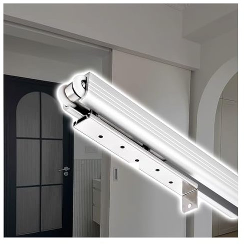 Kit de porte coulissante de poche – Système unique en aluminium avec rails et rouleaux pour porte de grange murale – Rail de rechange extérieur – Argent 1,2 m de long