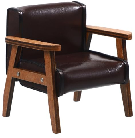Milisten 1:12 Puppenhaus Sessel, Miniatur Ledersofa Holz Braun | Präziser 1:12 Maßstab, elegante Leder-Optik & Echtholz, ideal für OB11 Puppen, Dioramen und als Fotorequisite