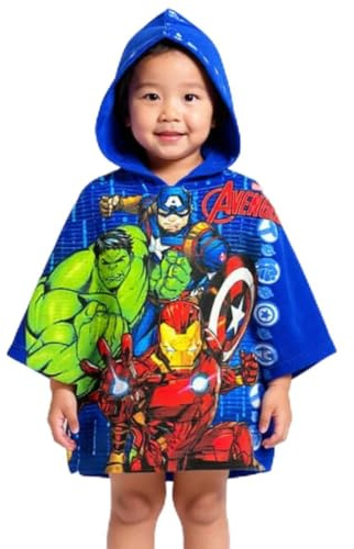 TDL Avengers Kids Hooded Poncho Towel – Official Character Bath Beach Swim Cover Up for Boys – Soft & Absorbent Hooded Towel Poncho - One Size Fits Ages 2–6 Years - Childrens Ponchos