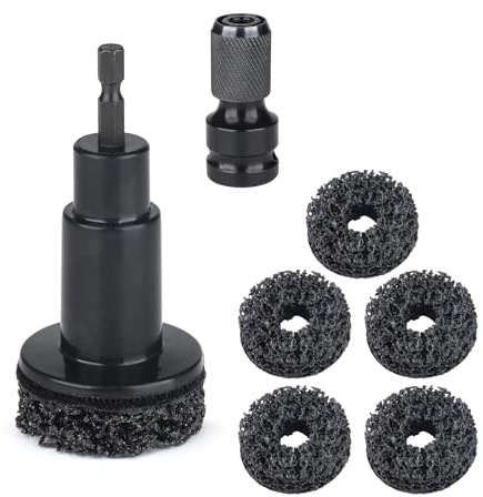 Wheel Hub Cleaning Kit, Wheel Hub Resurfacing Tool, Brake Hub Cleaning Kit Includes 5 Pads,Fits Power Drill or 1/2 Impact Driven Wrenches- Quick Rust Removal for Lug Studs and Rotors.