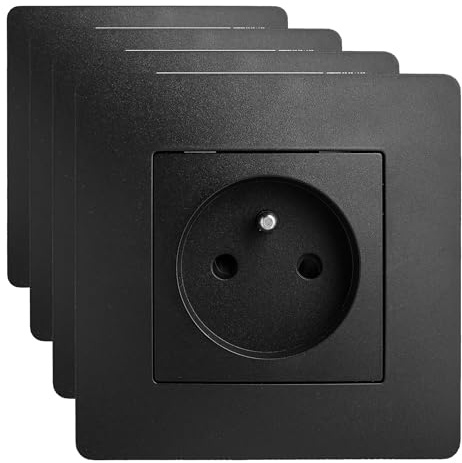 DEBFLEX - Caly - Prise Électrique 2P+T - Prise Murale 16A avec Terre - Plastique - Installation Encastrée - Noire - 85 x 85 x 41 mm (Lot de 4)